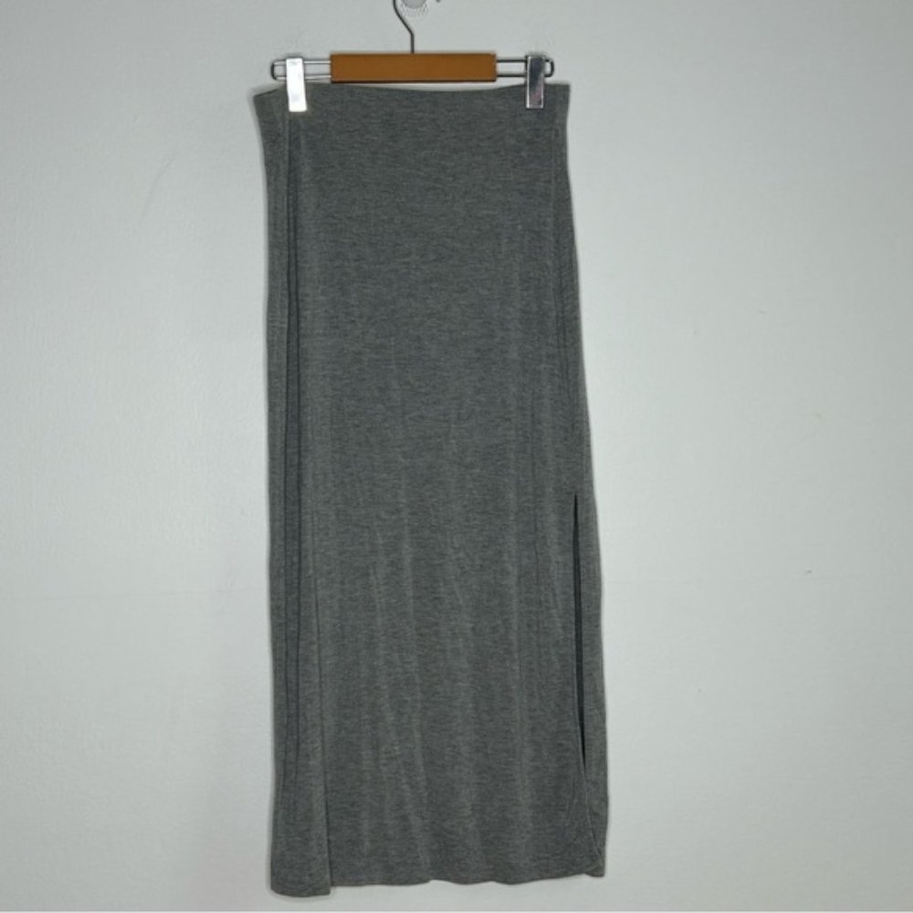 Aritzia Talula Grey Jersey Midi Slit Skirt
